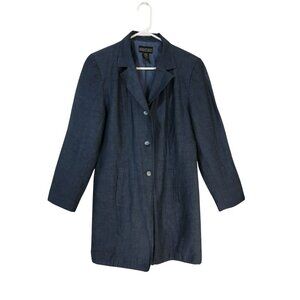 Herman Geist Blazer Jacket Size 10 Womens Linen Blend Navy